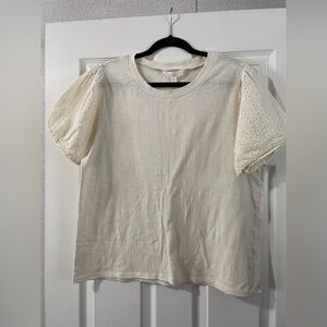LC Lauren Conrad Cream Eyelet Sleeve Tee